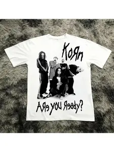 Korn Follow The Leader Printed Casual T-shirt Double sided Metal Strip T-shirt Men's and Women's Extra Large Couple T-shirt Clothes
