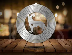 RetroWorks German Shepherd Wind Spinner - Durable Steel CNC Cut Outdoor Decor with Swivel Hook - Mesmerizing 3D Effect - Large Size 17" Diameter