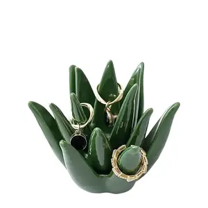 Cute Cactus Aloe Shaped Ceramic Ring Holder Tray, Practical Jewelry Display Storage Stand For Home And Office Desktop Styling, Lovely Decorative Accessory Perfect As A Sweet Gift For Mom, Female Friends And Women