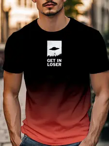 Ufo Fun Print T-Shirt Gradient Design Loose Slim Fit Casual Party Vintage Streetwear Essential