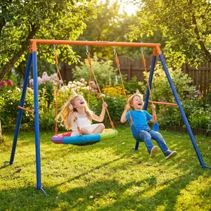 Swing Sets for Backyard, 440lbs Swing Set with Heavy-Duty Metal Frame and Adjustable Ropes, Christmas Gift for Kids Swing Sets for Backyard, 440lbs Swing Set with Heavy-Duty Metal Frame and Adjustable Ropes, Christmas Gift for Kids