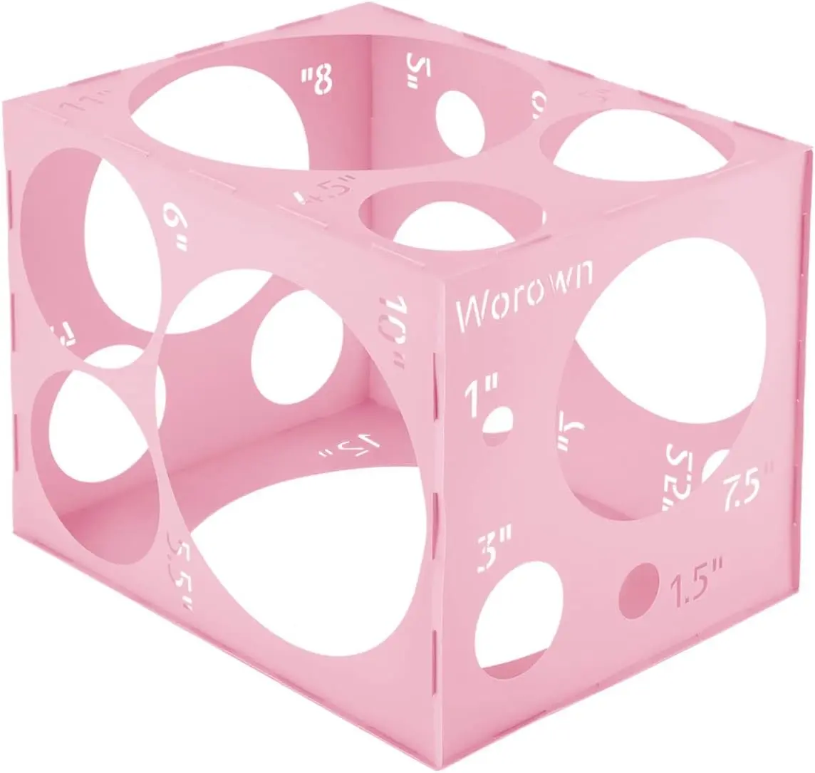 18 Holes Large Collapsible Pink Plastic Balloon Sizer Box, 1-12 Inch Balloons Sizer Cube, Balloon's Size Measurement Tools for Party