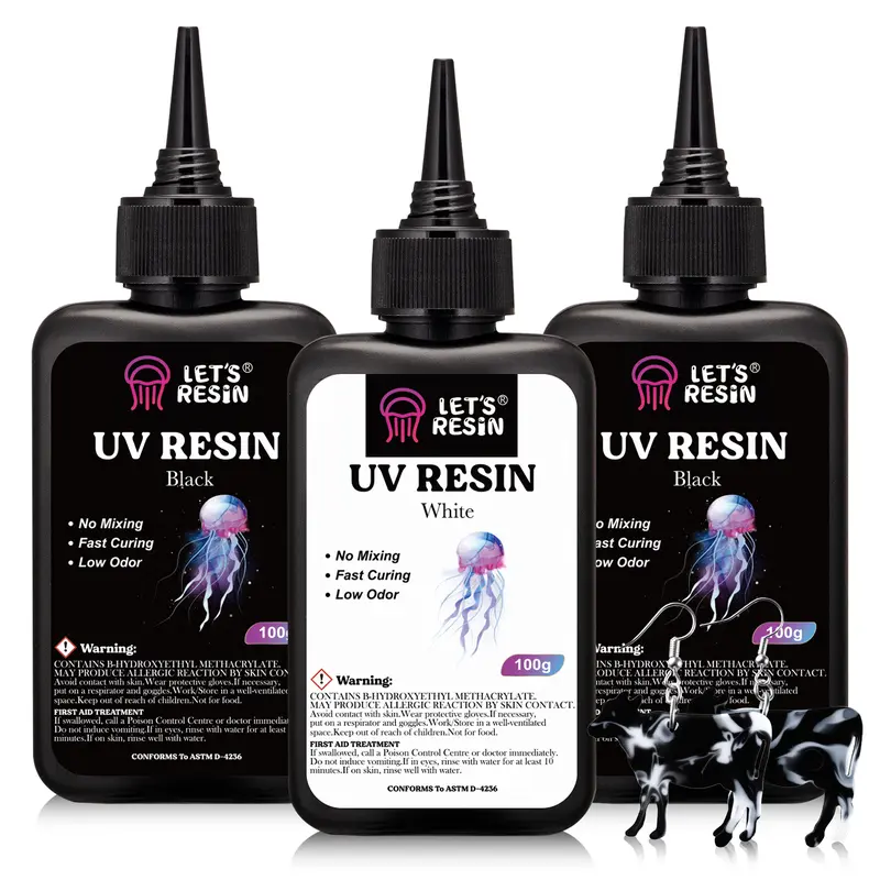 Colored UV Resin, 300g Large Capacity White& Black UV Resin, Dark Odorless & Low Shrinkage UV Color Resin for Crafts, Jewelry Making, Colored Resin Casting and Coating- LET'S RESIN