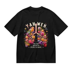 Yahweh Floral Lungs Christian Graphic Tees, Inspirational "Our Very Breath Speaks His Name" Faith-Based Casual Cotton Sports Top