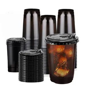 20/50 Pack 16oz Plastic Party Cups with Lids, Disposable Flat Bottom No Handle, Ideal for Halloween Parties, Weddings, Catering Events