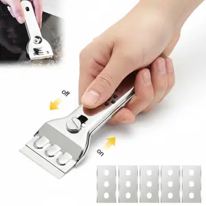 Razor Blade Scraper Tool Stainless Steel Glass Cleaning Scraper, for Glass Ceramic and Induction Cooktops Glass Cooktop Stove Scraper with 5PCS Replacement Accessories for Glass Clean,Paint,Old Label,Decal Sticker,Adhesive Remover