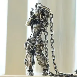 Silver-Plated Anime Mecha Beautiful Girl Girl Pendant Necklace Men and Women Hip-Hop Rock Punk Jewelry Gift