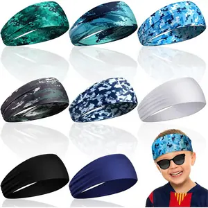 L-HDW060 8 Pcs Sweatbands for Kids Boys Headbands Athletic Baseball Basketball Football Headbands Breathable Elastic Headband for Sports Running Exercise