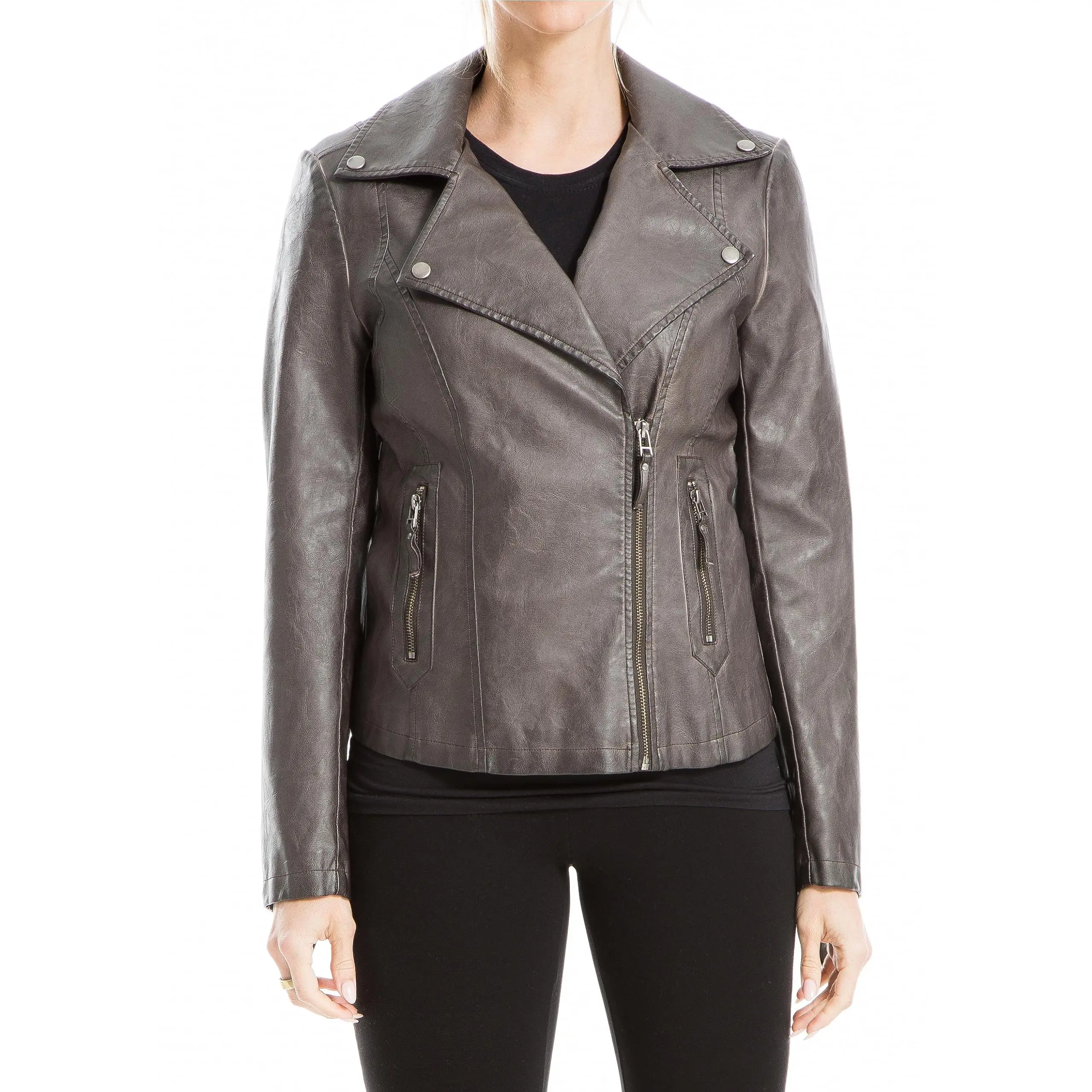 Max Studio Women's Fall 2023 Standout Style Faux Leather Jacket - Everyday Casual, Trendy Fashion, Chocolate