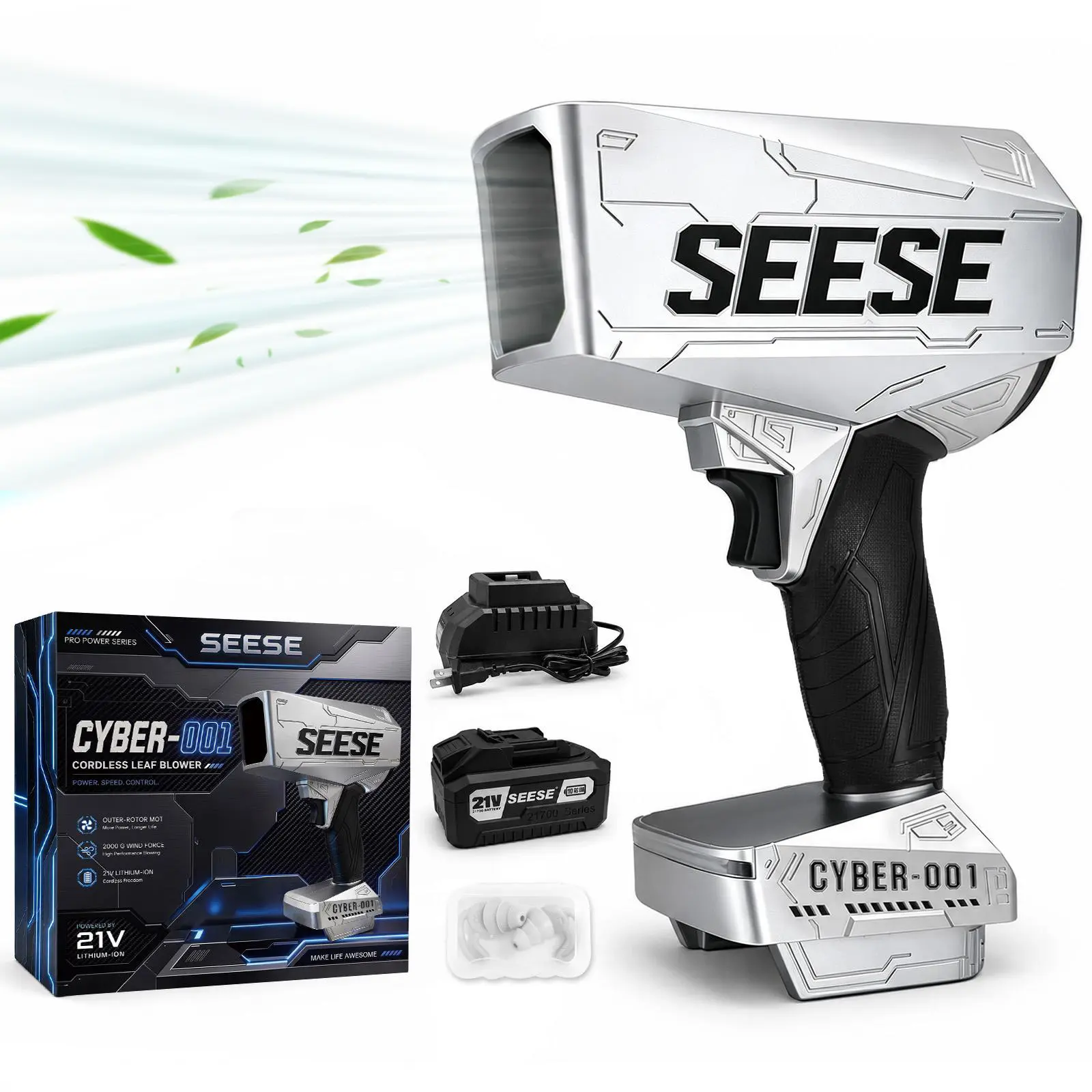 SEESE Cyber Cordless Leaf Blower Violent TurboFan,120 MPH+,BrushlessPure Copper Motor Jet Fan With Battery,CordlessTurbo Super Power Air Duster, Car Drying after Wash, SnowRemoval backtoschool