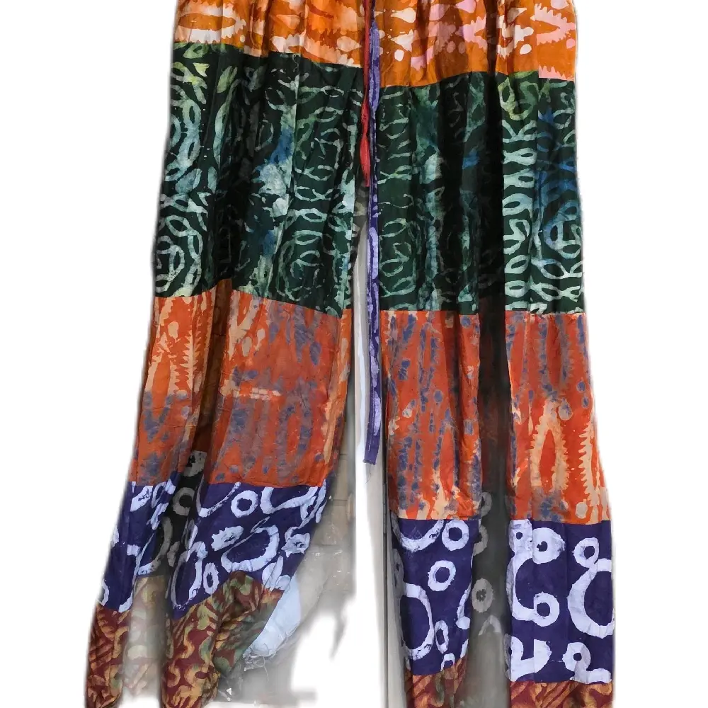 Boho Chic Patchwork Palazzo Pants - Vibrant Batik Print, High Waist, Loose Fit, Perfect for Casual & Festival Wear