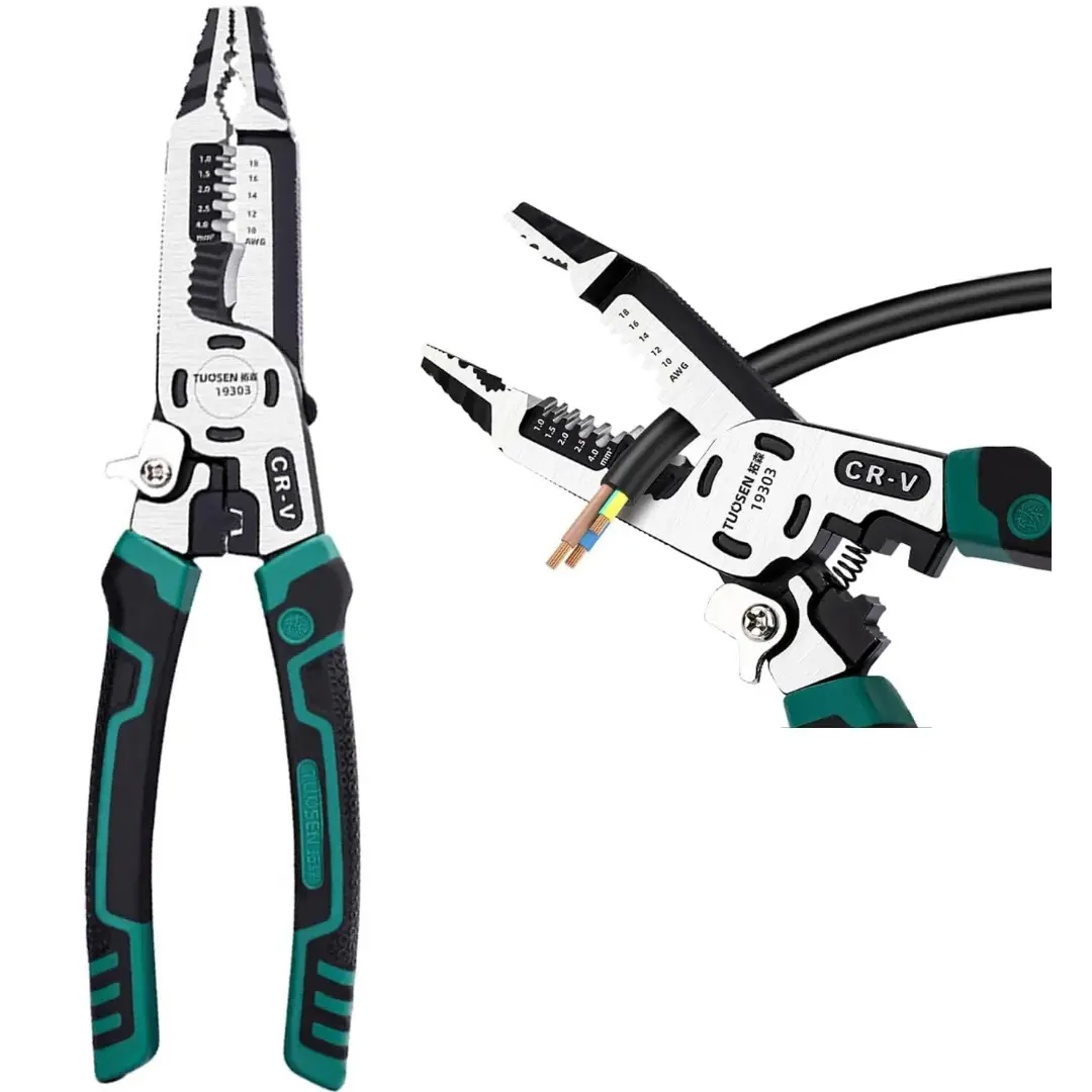 10-in-1 CR-V Wire Stripping Pliers, Multifunctional Hand Tool with Crimper and Side Cutter for Electric Cable Handling - DIY Hardware Tool