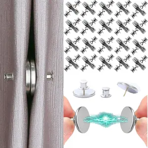 20 Pairs Magnetic Curtain Clips with Tacks - Strong Double Sided Curtain Magnets Closure - 0.8" No-Tool Weighted Magnets for Curtains Prevent Light Leaking & Secure Drapes for Home, Bedroom, Office