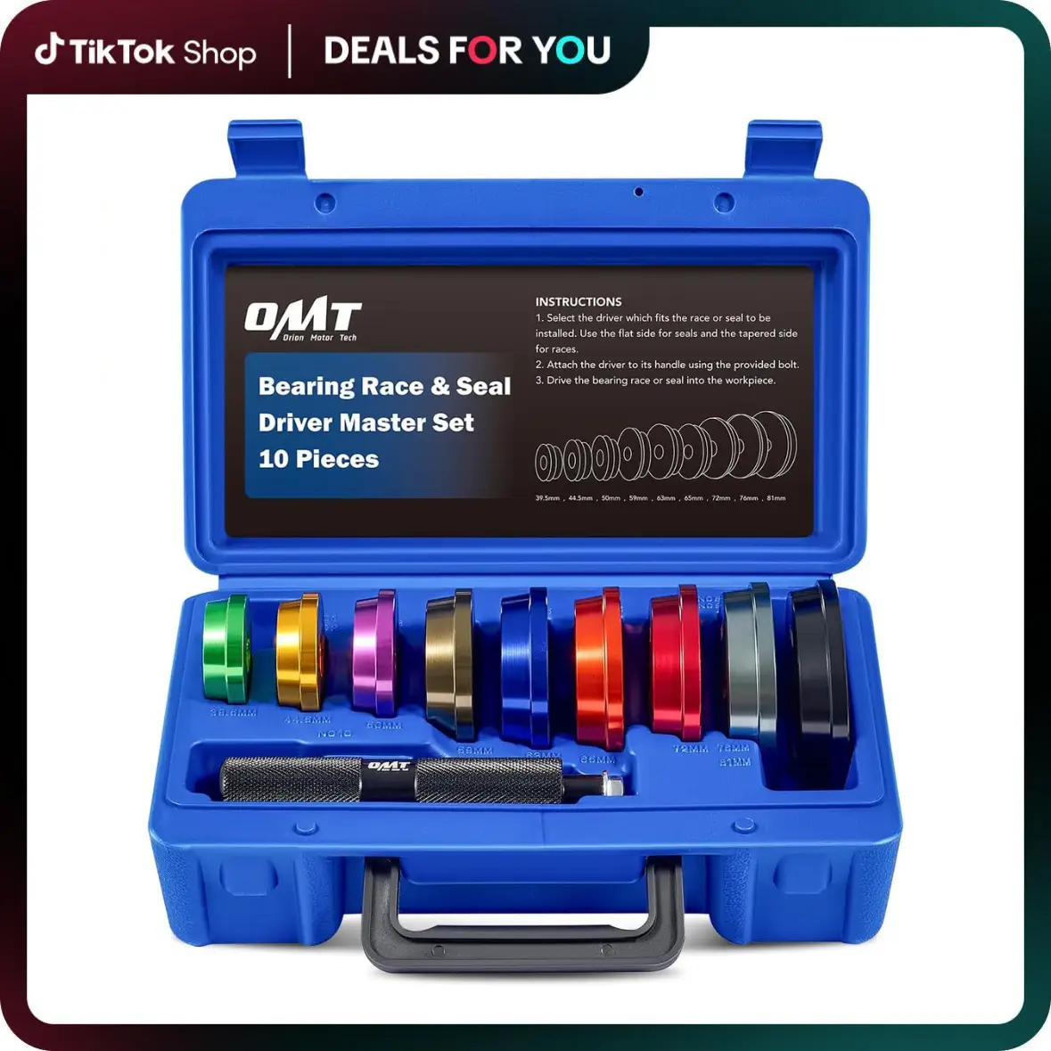 【Fall Deals For You】OMT 10pc Bearing Press Kit, Bearing Race and Seal Driver Set with Seal Driver and 9 Bearing Adapters, Seal Installer Bearing Drive