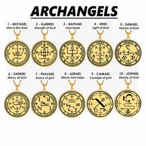 Ten Archangels Seal Necklace Stainless Steel Michael Gabriel Raphael Protection Pendant