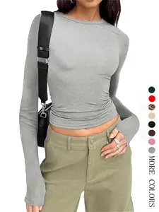 Y2K Crop Tops Einfarbig Basic Underwear, Beach T-Shirt, Slim Fit Blouse, Yoga Sports Shirt, Casual Sleepwear, Teenage Girls Streetwear, Long Sleeve