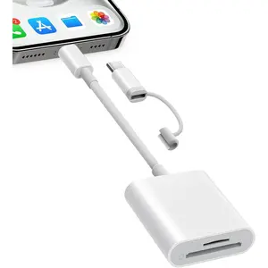 SD Card Reader for  iPad, Dual Connector (&USB-C)  SD  Card Reader, 2 in 1 SD and TF Card Adapter Portable Trail Camera Viewer, No Driver Needed, Plug and Play