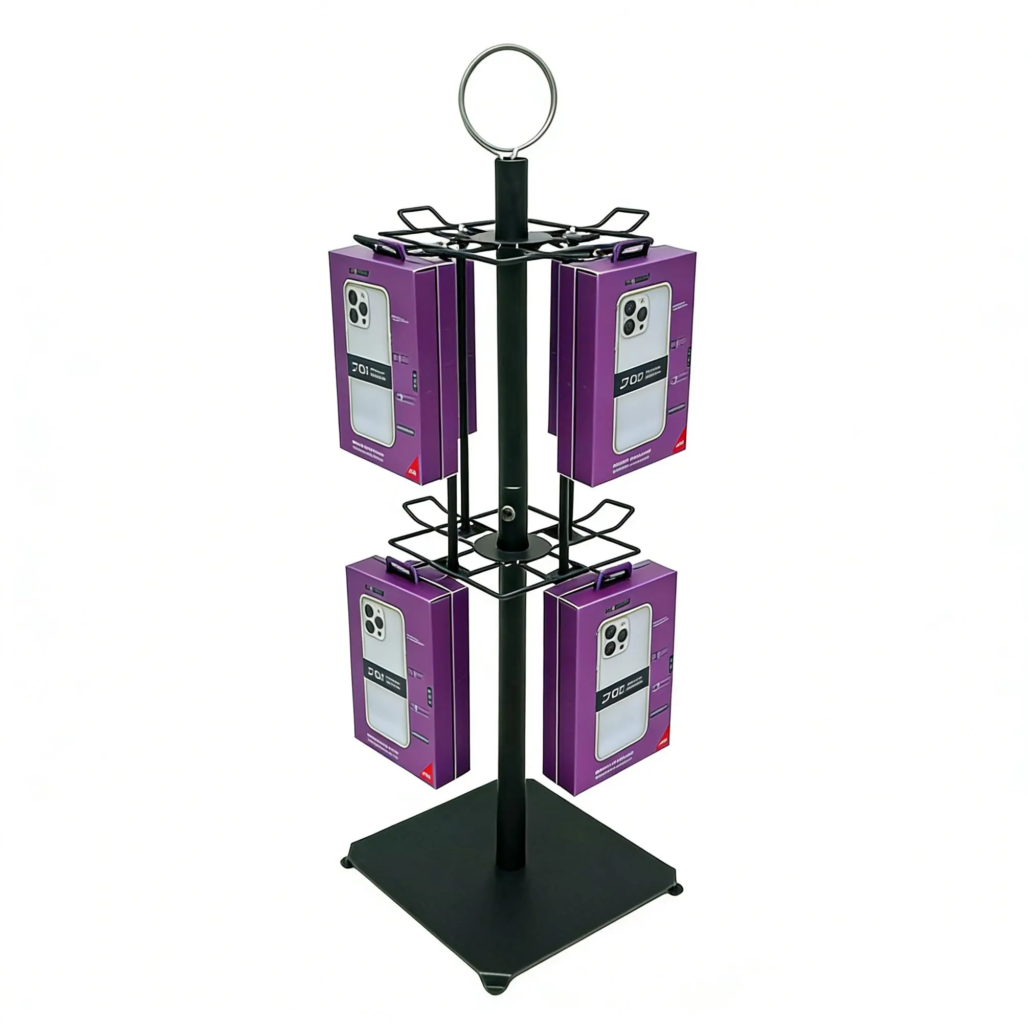 FixtureDisplays® 8.6" W x 8.6" D x 20.5" H Retail Countertop Spinner Black Rack with Hook Display for Small Blister-Pack Items 15375