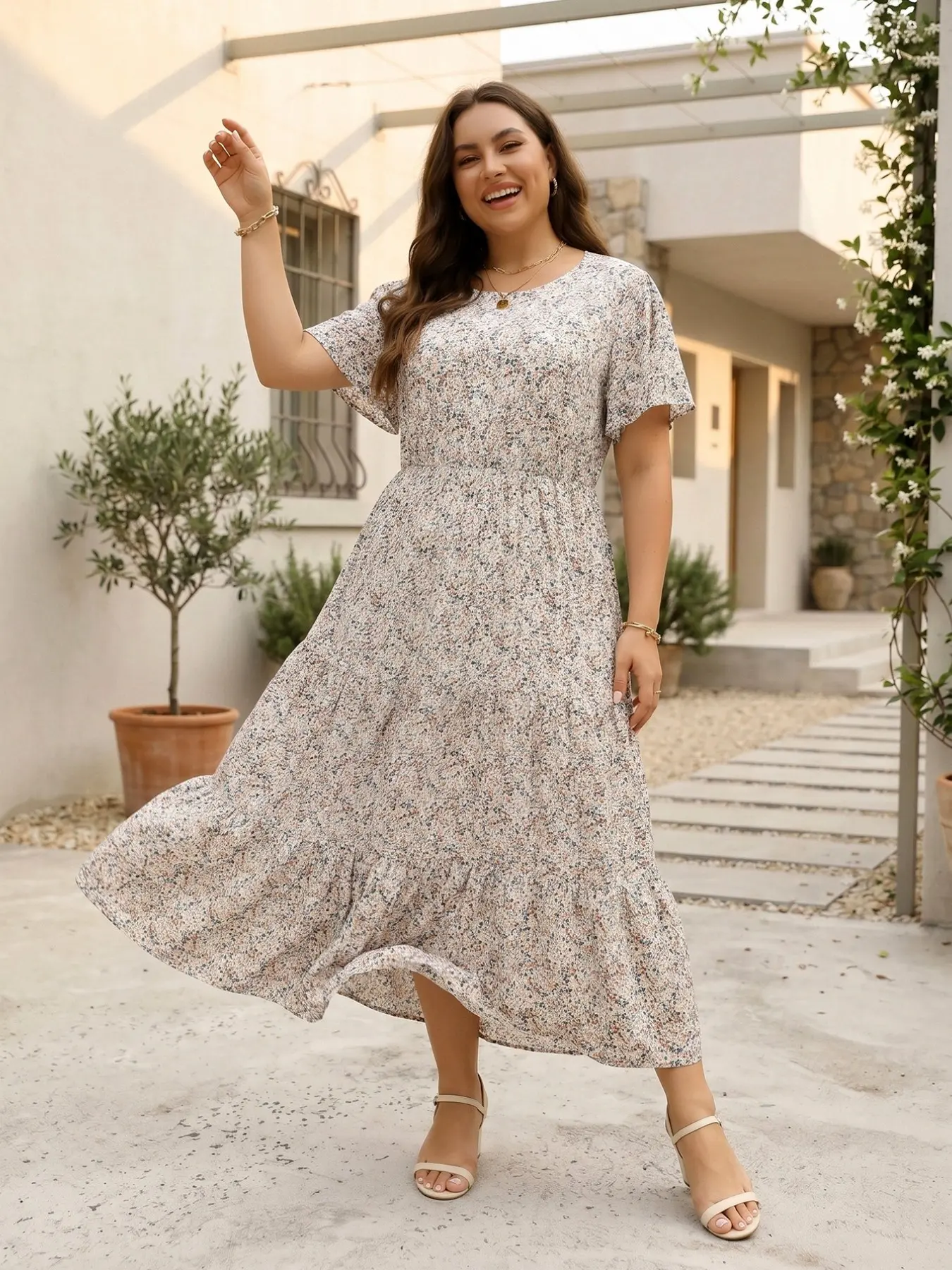 Women's Plus Size Ditsy Floral Print Pocket Ruffle Hem A Line Dress, Summer  Clothes Women, Boho Casual Butterfly Sleeve Long Dress, Women's Clothes For  Holiday Vacation, Summer Outfits 2024, Casual Wear -