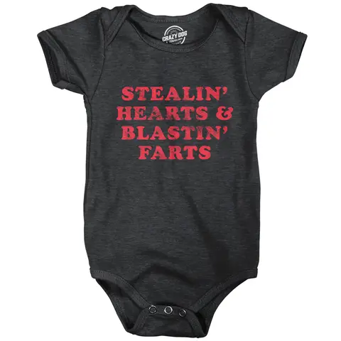 Stealin Hearts and Blastin Farts Baby Bodysuit Funny Cute Stinky Newborn Jumper Funny Baby Onesies Love Clothes for Baby Funny Adult Humor Onesie Novelty Onesie Black