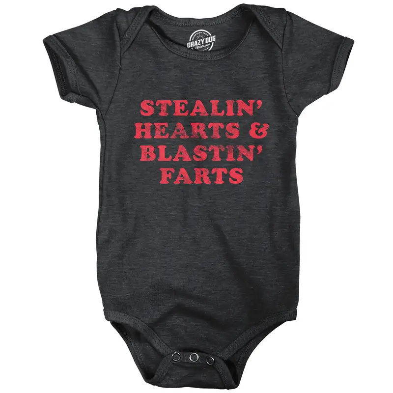 Stealin Hearts and Blastin Farts Baby Bodysuit Funny Cute Stinky Newborn Jumper Funny Baby Onesies Love Clothes for Baby Funny Adult Humor Creeper Novelty Baby Tee Black