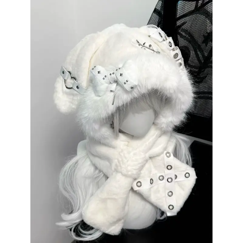 Girls Bunny Ear Hat Subculture Punk Ear Protection Hat Heavy Craft Bone Plush Cute Versatile Hat