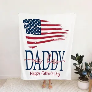 American Flag Flannel Blanket - "Our Hero" Print Throw, America-Themed Patriotic Symbol USA-Themed USA Flag Blanket for Dad, Soft Cozy Father's Day Gift, America-Themed Blankets, Patriotic Symbol Blankets