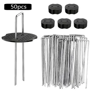 50pcs Galvanized Weed Control Cloth, Lawn Stakes, Agricultural Film Cover, Dustproof Net, Soil Fence, U-Shaped Anchor, Ground Pins with Anchors