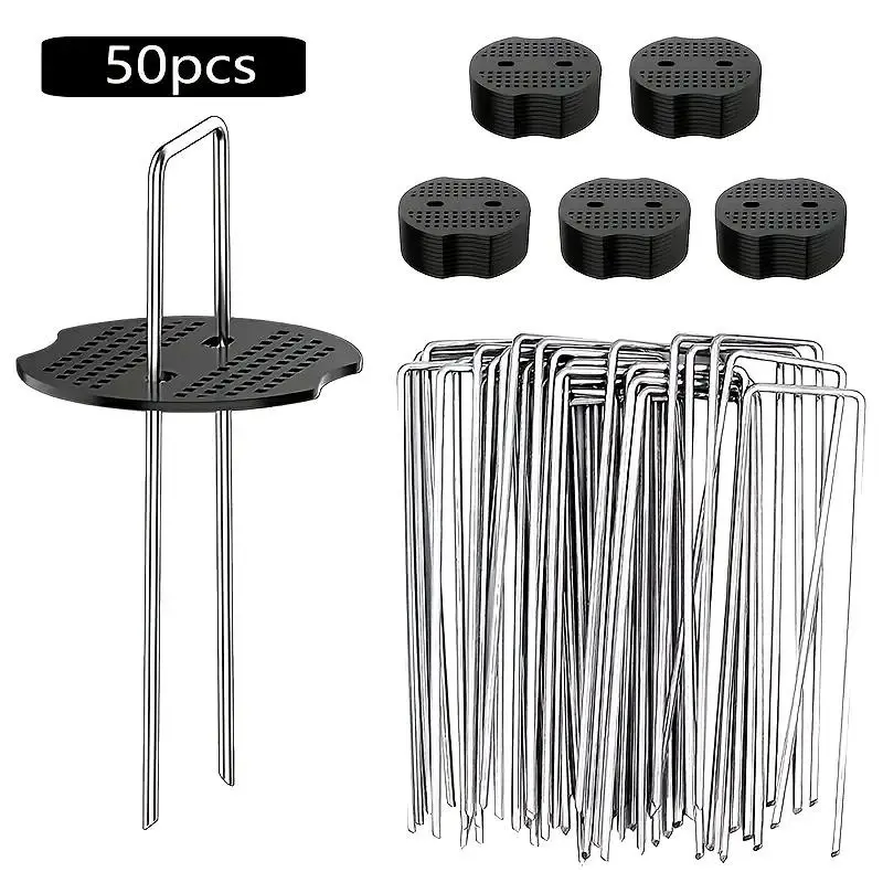 50pcs Galvanized Weed Control Cloth, Lawn Stakes, Agricultural Film Cover, Dustproof Net, Soil Fence, U-Shaped Anchor, Ground Pins with Anchors