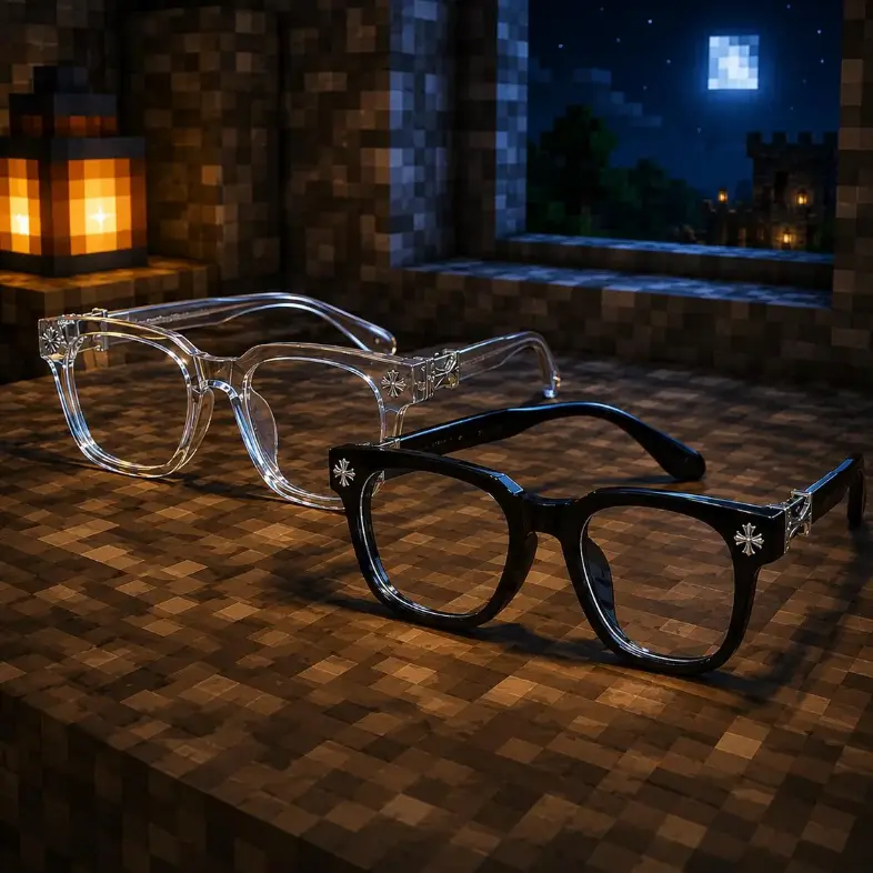 Black, Clear Cross Glasses Set | Gothic Luxury Eyewear | Chrome & Gold Ornate Frames