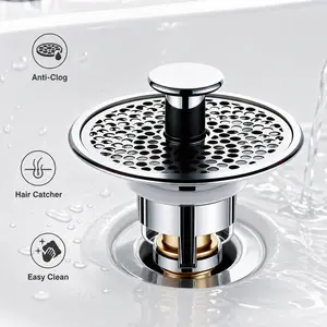 Sink drain filter,1/2 pcs Pop-Up Bathroom Sink Drain Strainer, Stainless Steel Hair Catcher Basket with Brass Drain Plug, Universal Fit for US Bathroom Sinks, Bathtubs, Showers & Floor Drains ,Adjustable, Durable