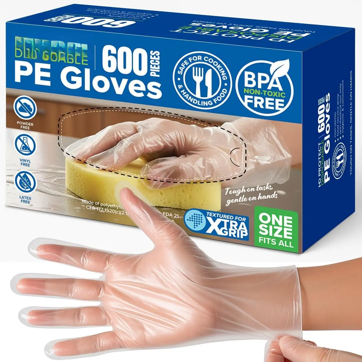 600 Count Disposable Protective Gloves, Safe BPA & Latex-Free PE Material, Clear Single-Use Gloves with Comfortable Fit, Suitable for Cryogenic Operations, Kitchen Food Prep, Catering Service & Handcraft Projects