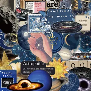 Universe Planet Pattern Sticker (50pcs/set), Creative Cartoon Sticker, Decorative Sticker for DIY Scrapbooking, Journaling, Gift Wrapping, Art Stickers