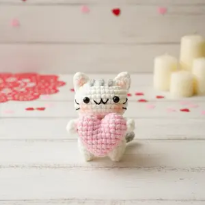 Cat with Heart Crochet - Crochet Love Cat Valentine Amigurumi Crochet Valentine Gift - Positive Cat Crochet