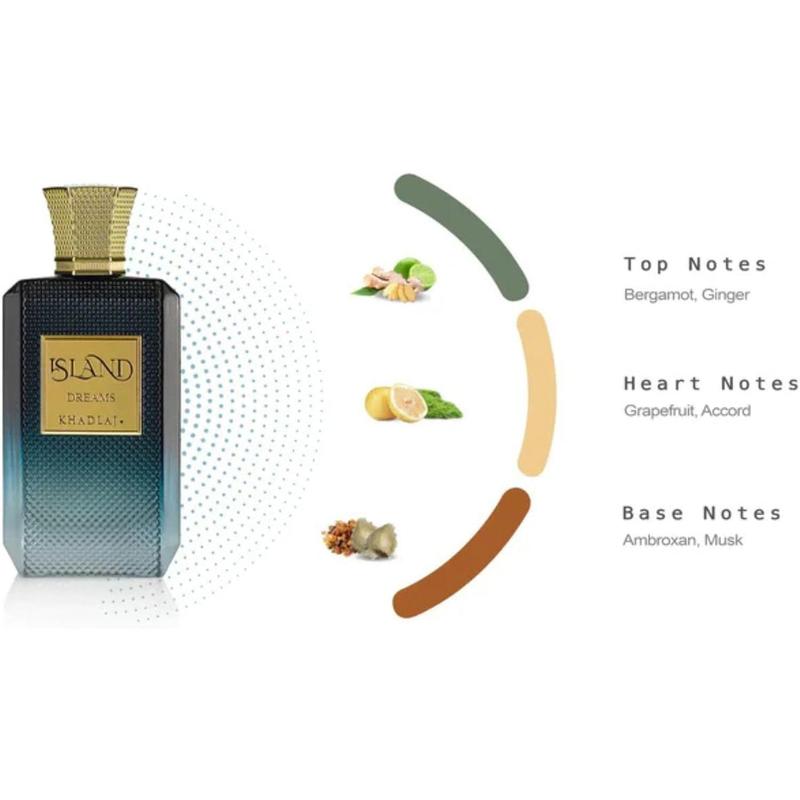 Khadlaj Island Dreams – Romantic Valentine's Day Gifts,Fruity, Floral, Woody, Musky – Extrait de Parfum Long-Lasting Fragrance for Unisex, 3.4 Ounce