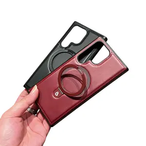 NganGee Leather Plastic Protective Case with Stand for Samsung S24Ultra S23Ultra S22Ultra S24+ S23+ S22+ Cellphone Protection