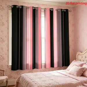 2-piece set of sweet and cool black powder color blocked striped curtains Window Curtain, made of semi transparent polyester fabric, suitable for home decoration such as living rooms, bedrooms, study rooms, kitchens, and courtyards