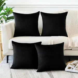 Set of 4 Decorative Throw Pillow Covers Soft Velvet Square Pillow Luxury Cushion Covers Case for Sofa Car Bedroom Living Room 18x18 Inch, Black