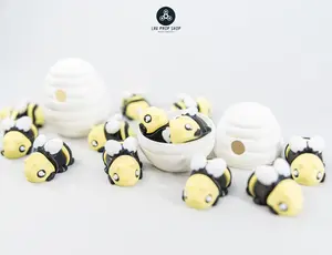 Articulated Bee with Bee Hive Container -  Bee Statue - Tiny Bees -Bee Figurine Decor Set