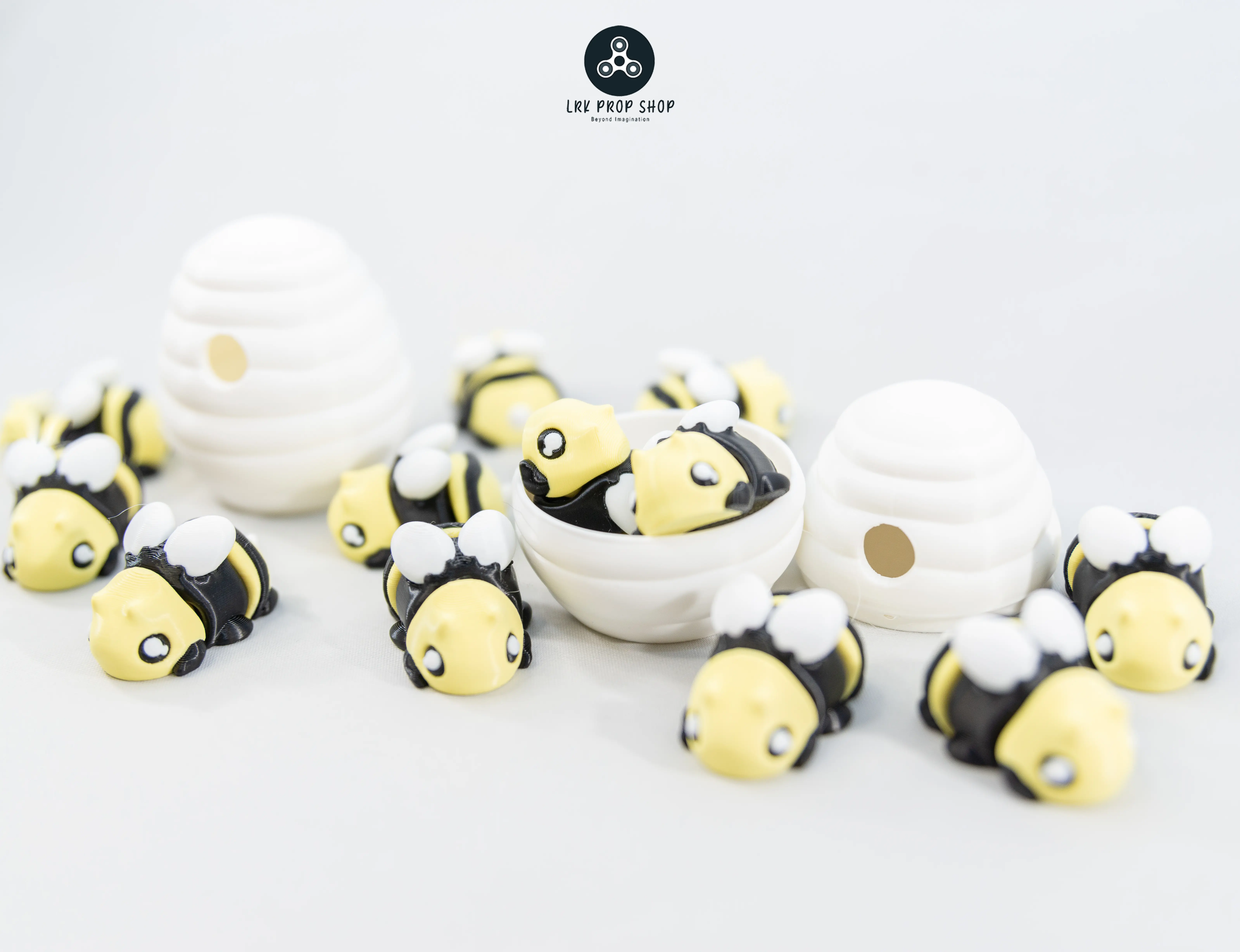 Articulated Bee with Bee Hive Container -  Bee Statue - Tiny Bees -Bee Figurine Decor Set