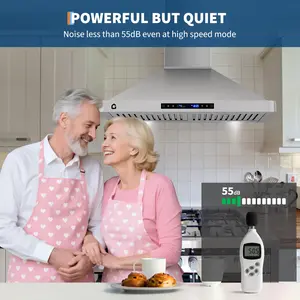 30 Inch Wall Mount Range Hood, 450 CFM Powerful Kitchen Vent Hood, Convertible Ducted or Ductless, 3-Speed Fan, Gesture, Remote & Touch Controls, Auto Timer, LED Lights, Stainless Steel Baffle Filters