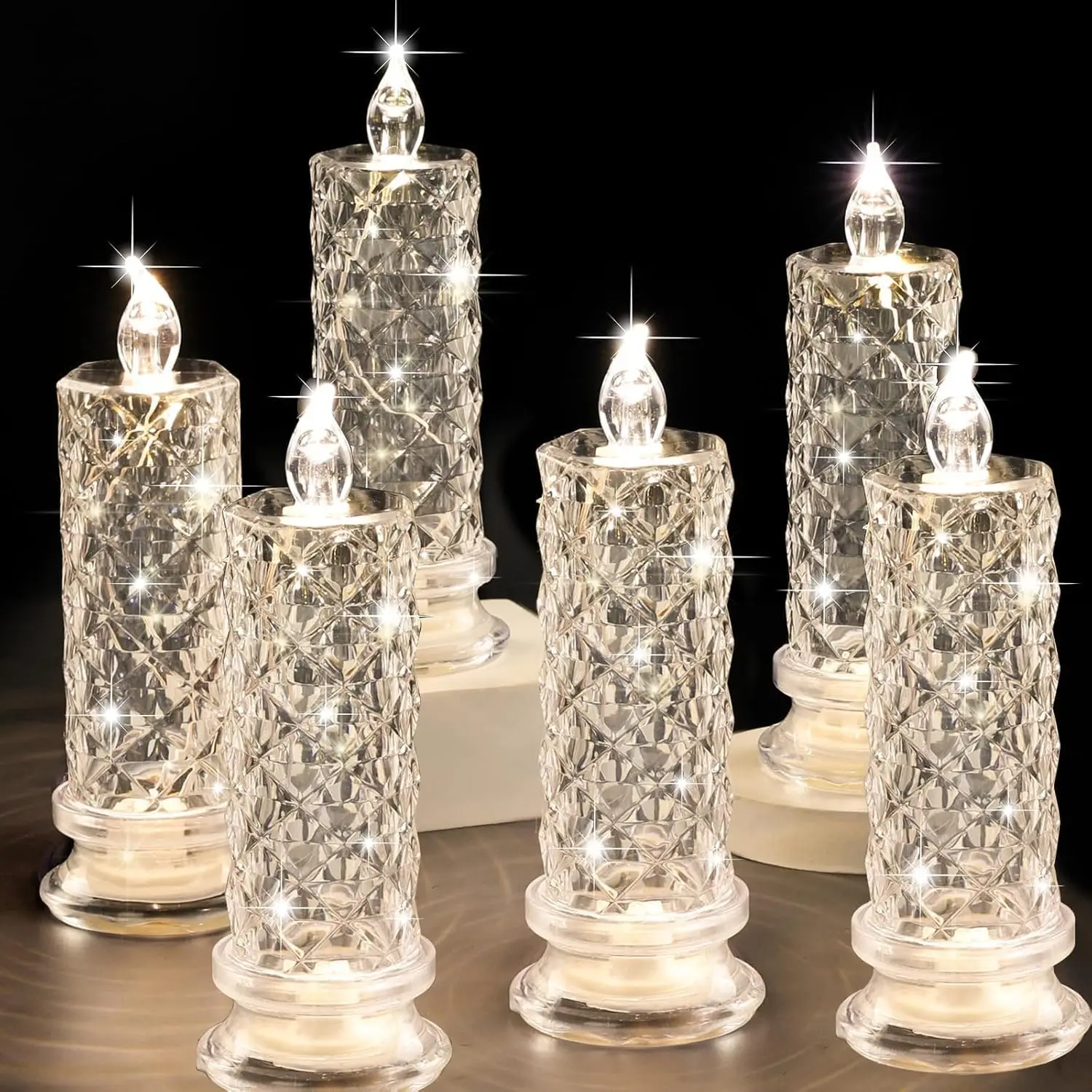 Rose Shadow LED Flameless Candles, 6 count Romantic  Operated Candles Led Pillar Candles for Valentines Anniversary Wedding Christmas Decorations(White, D 2.5" x H 7.2")