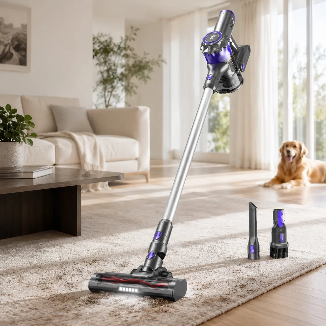 LAZYSWAN Cordless Vacuum Cleaner 28KPa 45 Min Runtime LED Display Anti Tangle Stick Vacuum for Pet Hair and Floors