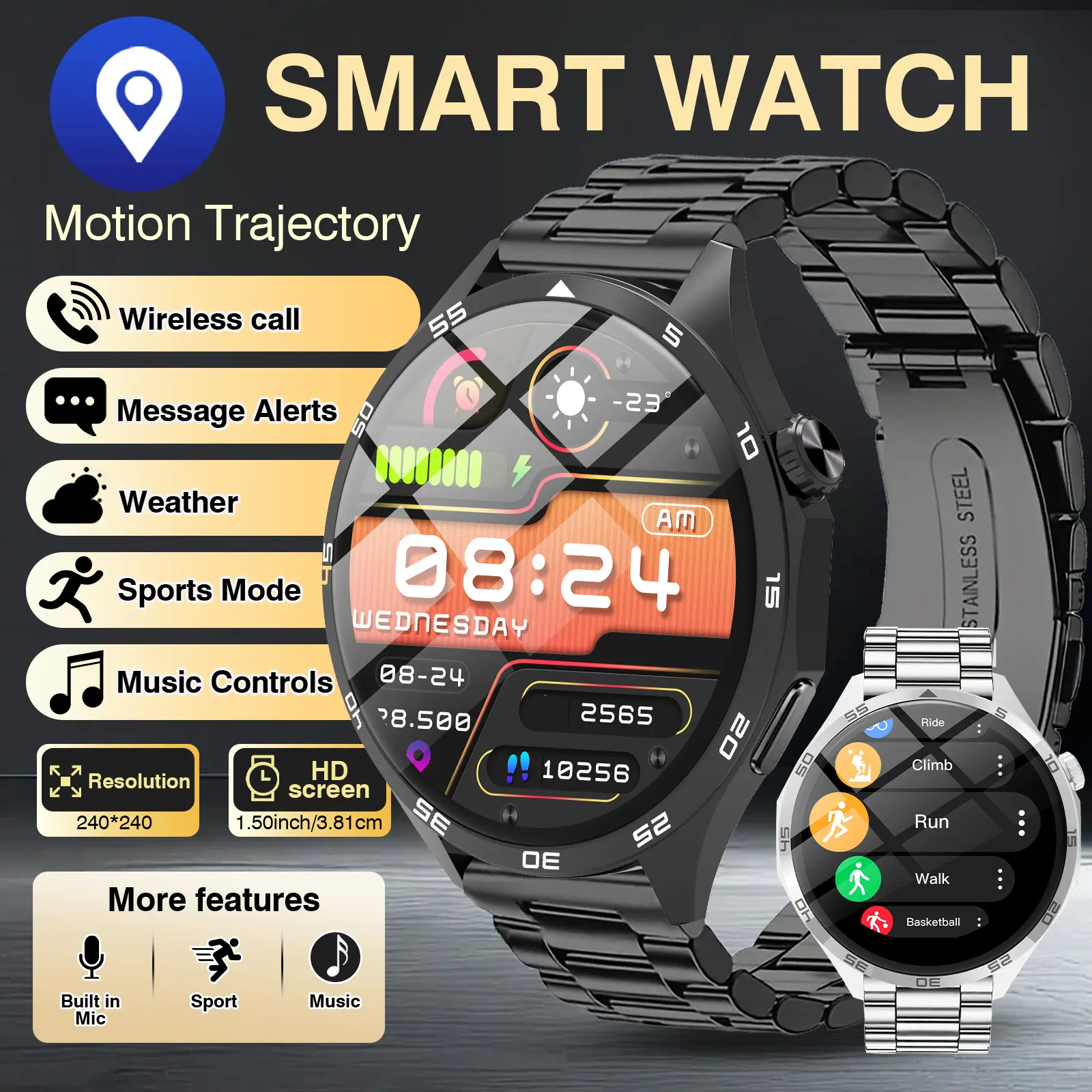 Smartwatch, Advanced, with Multiple Sports Modes / Call Reminders / Message Alerts / Music Control and Many Other Features, Suitable for Android and IPhone, Perfect for Family, Friends, and Loved Ones.