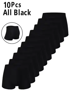 Men's Plain Color Waistband Briefs Shorts Underwear Boxer Shorts, Casual Fitted Style, All Seasons, Pack of 10