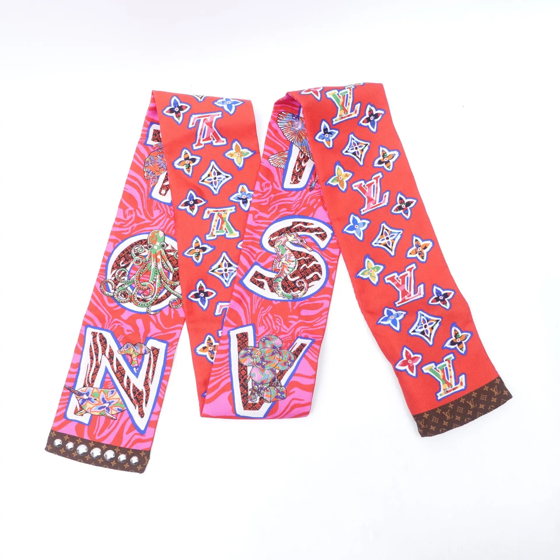 Pre-owned Louis Vuitton Red Monogram Silk Bandeau Scarf T10405684