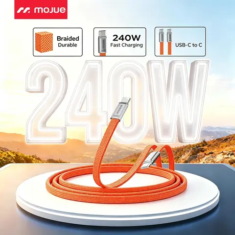 MOJUE 240W USB-C to USB-C Flat Fast Charging & Sync Cable - Electronic Cellphone Charger Cord for Mobile Smartphone iPhone 15/16/17/18 Series, Samsung S25/S26