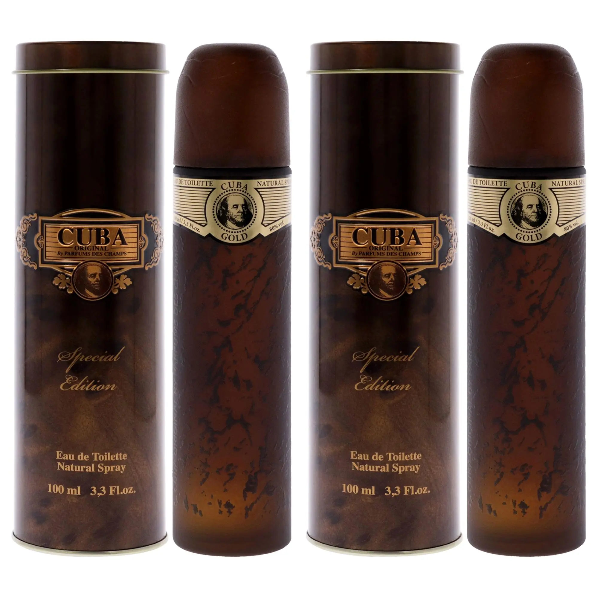 Cuba Gold Special Edition EDT Spray for Men by Cuba - 3.3 oz, 2 Packs, Two Packs