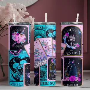 1pc 20oz stainless steel water bottle with a Carlo brand moon raven, death moth, and black cat design Straw. Suitable for everyday use at the gym, while traveling, driving, or at home. Makes a great gift for family and friends.