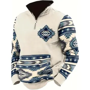 Mens Sweatshirt Men'S Outdoor Sweatshirt Casual Vintage Bull Head Print Western Sweatshirt Spring And Autumn Thermal Lapel Collar Pullover For Men Long Sleeve Hoodie